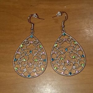 Intricate Teardrop Earrings with Multicolor Accents